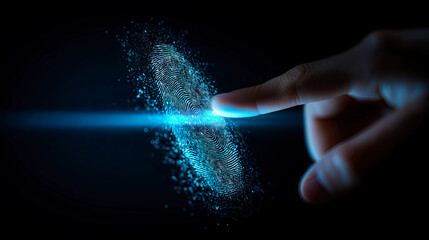 Exploring the essence of identity through a glowing fingerprint in a digital realm