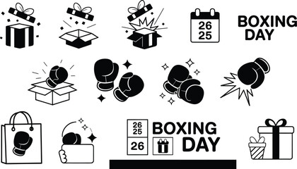 Boxing day celebration icons and text elements for festive event design