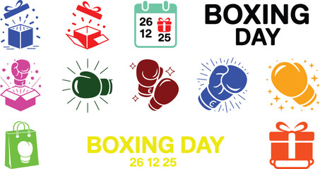 Boxing day celebration icons and text elements for festive event design