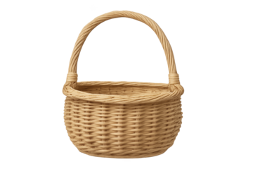 Natural woven wicker basket with sturdy handle, suitable for picnics