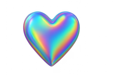 Holographic iridescent heart representing love on transparent background