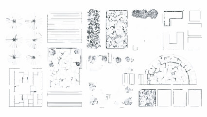 Comprehensive collection of architectural and landscape planning top view vector elements.