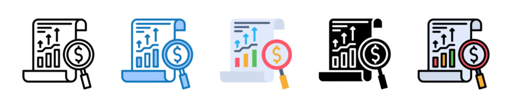 Cost Analysis multiple style icons set design vector illustration. 