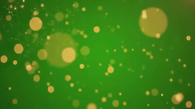 Abstract Green Background with Golden Glitter Bokeh Lights
