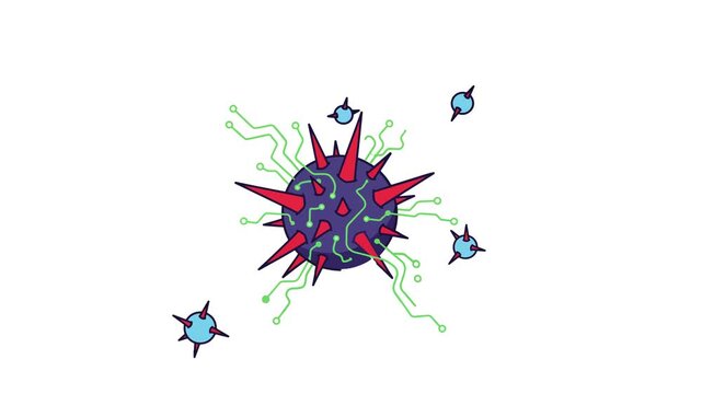 Coronavirus molecule animation, stop motion, 4K digital illustration of the virus