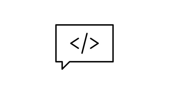 A speech bubble with a code symbol, illustrating dialogue related to coding or software development.