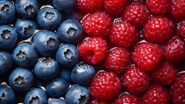 Red raspberries and blue blueberries arranged in a flag pattern for a summer event celebration
