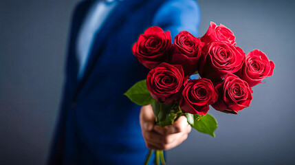Romantic gesture with red roses in a stylish setting during a special occasion