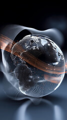Digital globe swirling with light, depicting global connections in a vibrant, abstract style