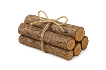 Bundle of rustic log pieces tied with twine
