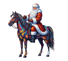 Santa Claus Riding Horse. vector illustration isolated on white