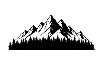 Mountain Range Silhouette with Pine Forest Landscape Vector Illustration
