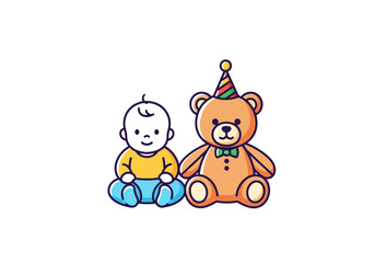 Fototapeta premium baby with teddy bear cartoon illustration