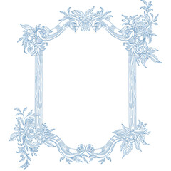 Intricate Blue Baroque Floral Frame with Ornate Vintage Engraved Decorative Borders