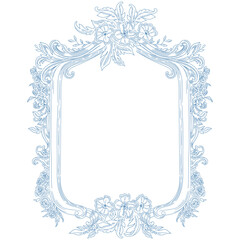 Intricate Blue Baroque Floral Frame with Ornamental Vintage Scrollwork and Elegant Decorative Embellishments for Classic Design Themes