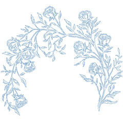 Elegant Blue Baroque Floral Arch Ornament with Intricate Vintage Blossoms and Delicate Decorative Scroll Details