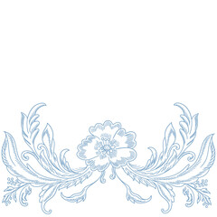 Intricate Blue Baroque Floral Divider with Ornamental Scrollwork and Vintage Botanical Embellishments