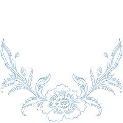 Elegant Blue Baroque Floral Ornament with Vintage Botanical Engraving for Classic Decorative Designs