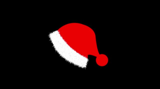 Red Santa Hat with White Fur Trim on Black Background.