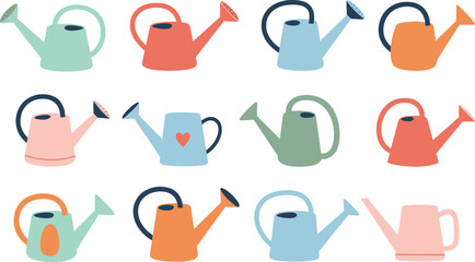 Cute modern watering can illustrations collection in playful flat vector design perfect for gardening branding © Sumon Creative