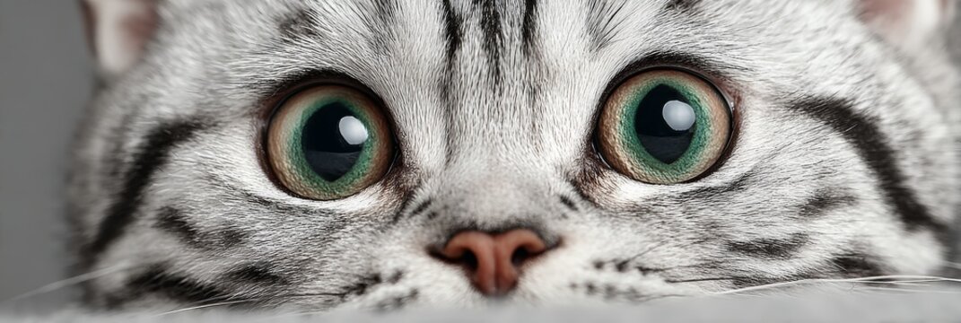 Captivating Silver Tabby Cat Portrait with Intense Green Eyes and Charming Demeanor, Close-Up View - Powered by Adobe