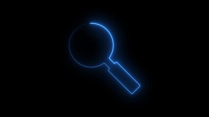 Glowing neon search icon animation on the transparent background. neon line magnifying glass icon. digital search interface. 4K Video motion graphic animated - Powered by Adobe