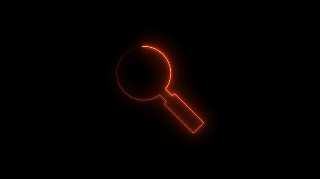 Glowing neon search icon animation on the transparent background. neon line magnifying glass icon. digital search interface. 4K Video motion graphic animated