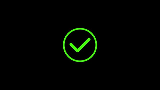 Bright Green Check Mark Inside a Circle on a Black Background symbol