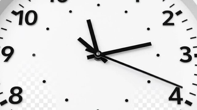 Minimalist Clock Animation &ndash; Clean 24-hour analog clock with smooth hand movement, simple lines, transparent alpha background