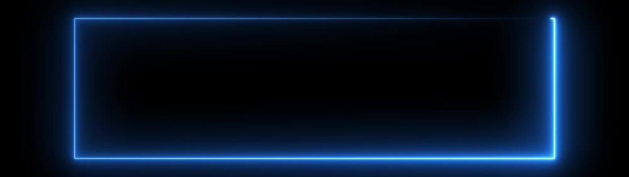 glowing neon square rectangle picture frame icon animation. animated moving neon light screen box projection rendering.