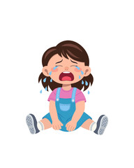 Little girl crying. Vector color illustration.