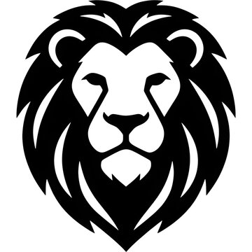 Minimalist black silhouette logo of a lion head, bold clean shapes, smooth curves, simple contour