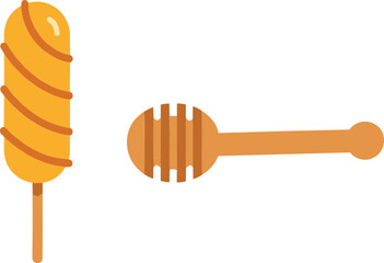 Honey dipper and honey swirl candy illustration set in simple flat vector style for food and sweet designs