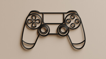 Game controller outline forming a minimalist wireframe design, representing video gaming, digital entertainment, technology, and virtual reality concepts on a neutral background