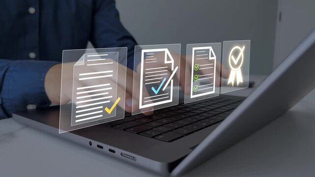 Quality assurance document management technology standards and ISO.Digital checklist management for business certification and quality assurance.Quality certification service and standardization.