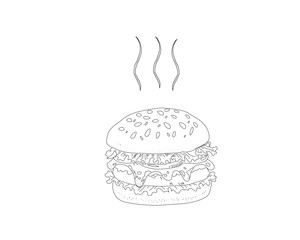 Hot Burger Illustration Collection. Steaming Cheeseburger Doodle Pack. Minimal Outline Food Icon Series. Classic Fast Food Line Art Bundle. Premium Burger Graphic Set.