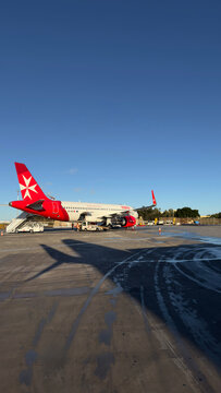 Malta Airlines plane at the airport on the island of Malta, Valletta