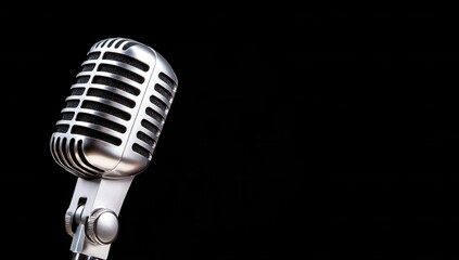 Fototapeta premium Vintage silver microphone representing sound recording, music, broadcasting, podcasting, and live performance