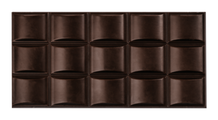 Dark chocolate bar isolated on white background, top view, minimal food composition with copy space for packaging and advertising design