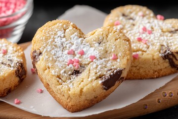 homemade heart-shaped chocolate chip cookies
