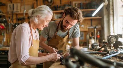 Learning to repair bicycles in a workshop with a mentor and a student