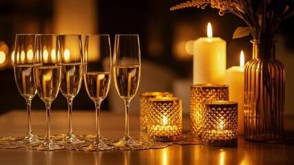 Elegant champagne glasses and candlelight ambiance