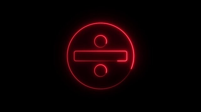 Neon division icon animation. Glowing mathematics calculating sign symbol motion. representing digital math icon 4k video footage.