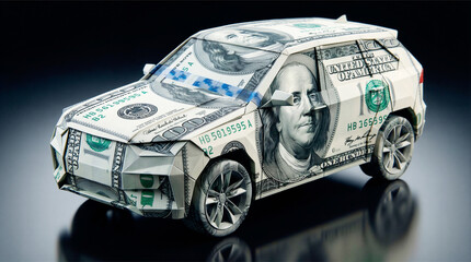 Moderner SUV aus US Dollarscheinen gefaltet