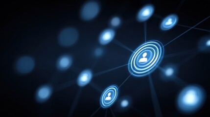 Abstract digital network illustration with user icons connected by lines, symbolizing communication and connectivity in a dark background.