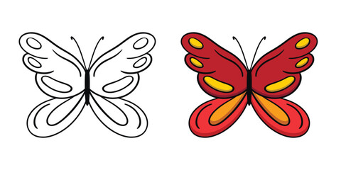 Butterfly coloring page. Cute moth illustration, outline drawing. Baby insect illustration with wings, vector graphics