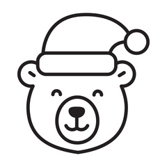 Obraz premium Polar bear in Santa hat line icon with editable stroke. Minimal cute Christmas character for winter holiday cards, web, apps, stickers and festive branding.