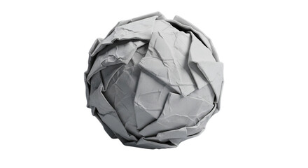 Highly detailed 3d render of a tightly crumpled paper ball texture on a solid creating abstract volume and shadow play on transparent background