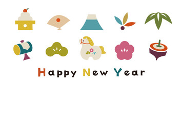 2026年午年 レトロモダンなお正月アイコン年賀状