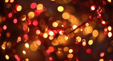 Blurred Christmas lights bokeh backdrop with warm glow and festive red and gold tones holiday decoration background festive ambiance and celebration atmosphere at night. High quality